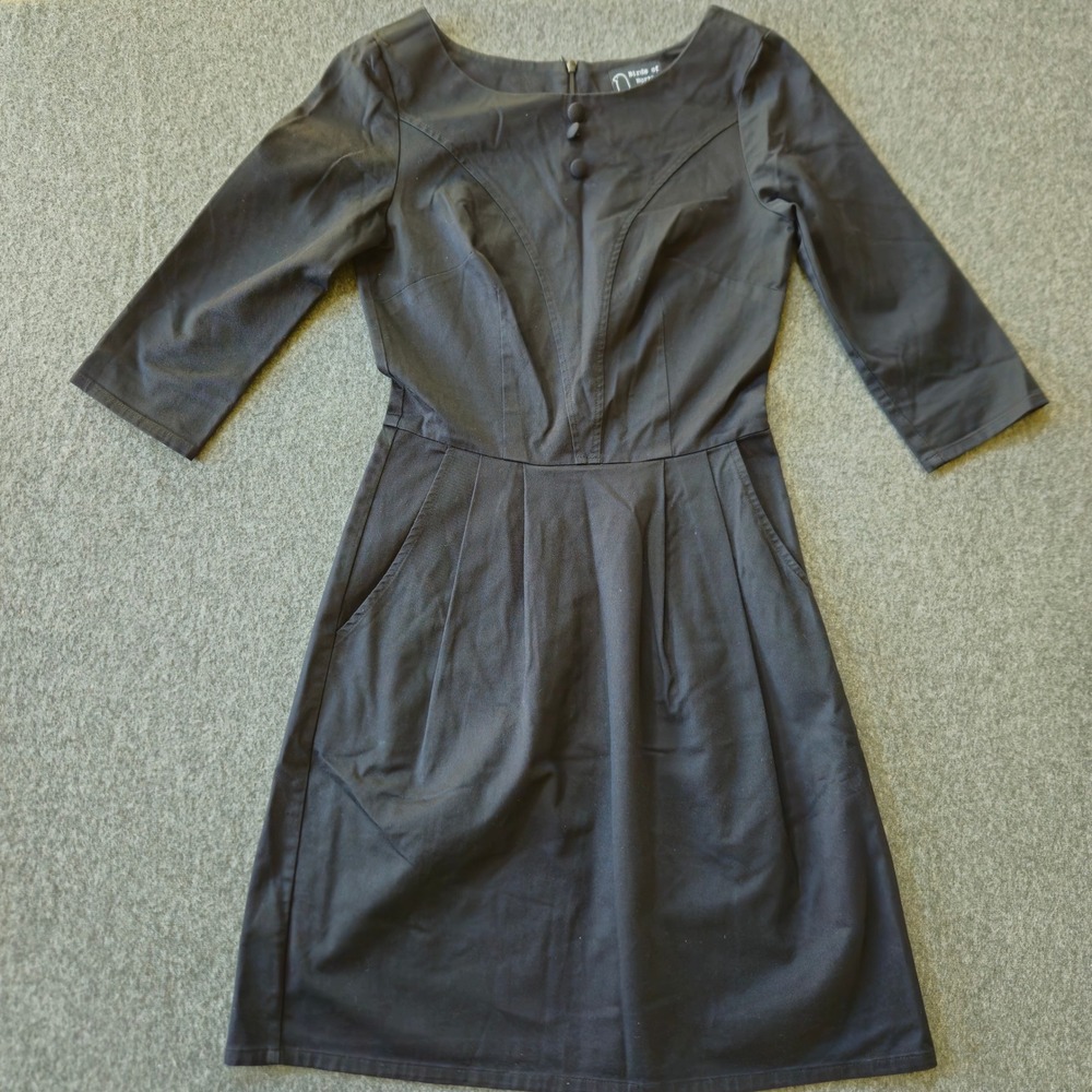 Birds of North America‎ Rooster Black Fit Flare Dress XS Canada Cotton Retro EUC